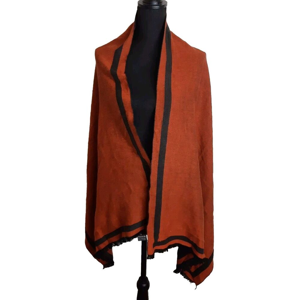 Vesuvio Napoli Wrap Scarf Gray Orange Soft Viscose Fringed 82"X23" Italy Italian